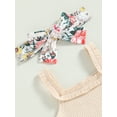thumbnail image 6 of Arvbitana Baby Girl Outfits Sleeveless Solid Color Ribbed Sling Romper + Floral Print Flare Pants + Headband Summer Casual Clothes Suits 3Pcs 3-24M, 6 of 8