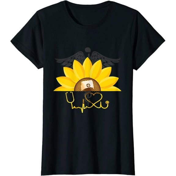 Nurse Gifts - Sunflower Nurses Heartbeat Nursing RN Day T-Shirt