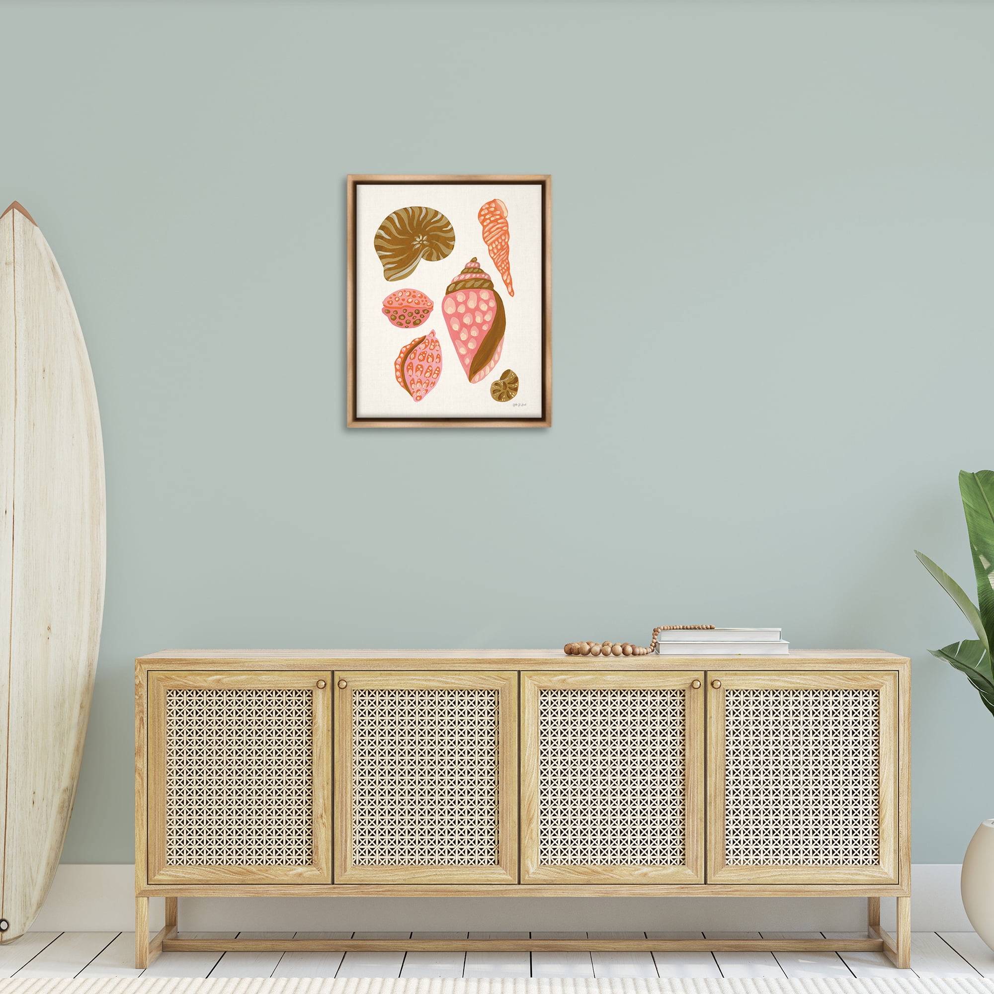 Stupell Industries Tropical Shell Collection Nautical & Beach Painting Brown Floater Framed Canvas Art Print Wall Art, 25 x 31