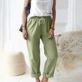 thumbnail image 2 of JJHGVB Linen Pants Women High Waisted Pants Women's Straight Pants Elastic Waist Casual Pants Pants With Pockets Drawstring Pants Women Summer Pants Green 1 S, 2 of 9