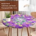 thumbnail image 5 of Purple Green Yellow Round Fitted Table Cover Abstract Modern Waterproof Table Cloth with Elastic Edge Wipeable Tablecloth for Picnic Camping Party Fits 55"-60" Diameter, 5 of 8