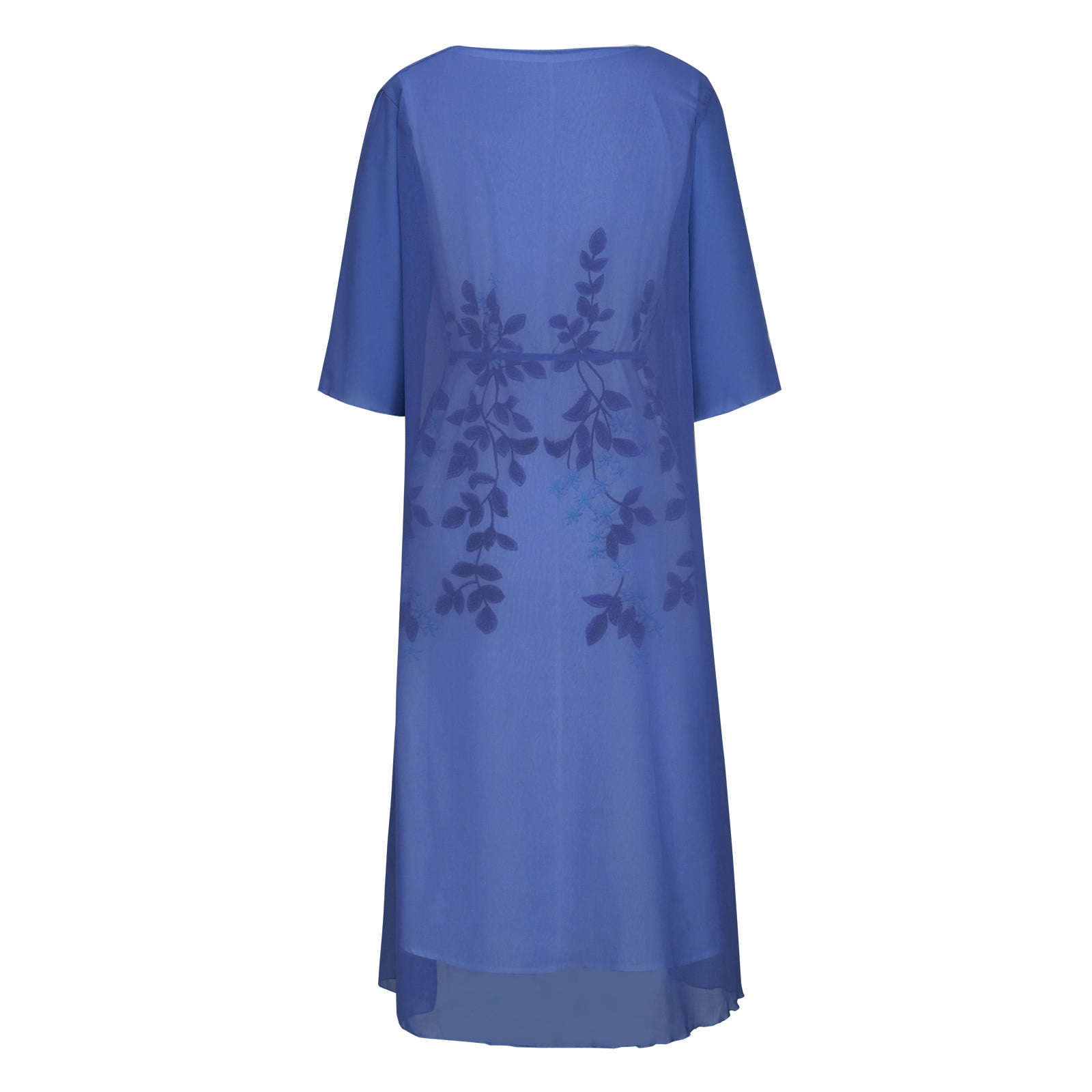 AOOCHASLIY Sun Dresses for Women Clothess Women Casual Floral Print Round Neck Sleeveles Dress Solid Chiffon Two-Piece Set