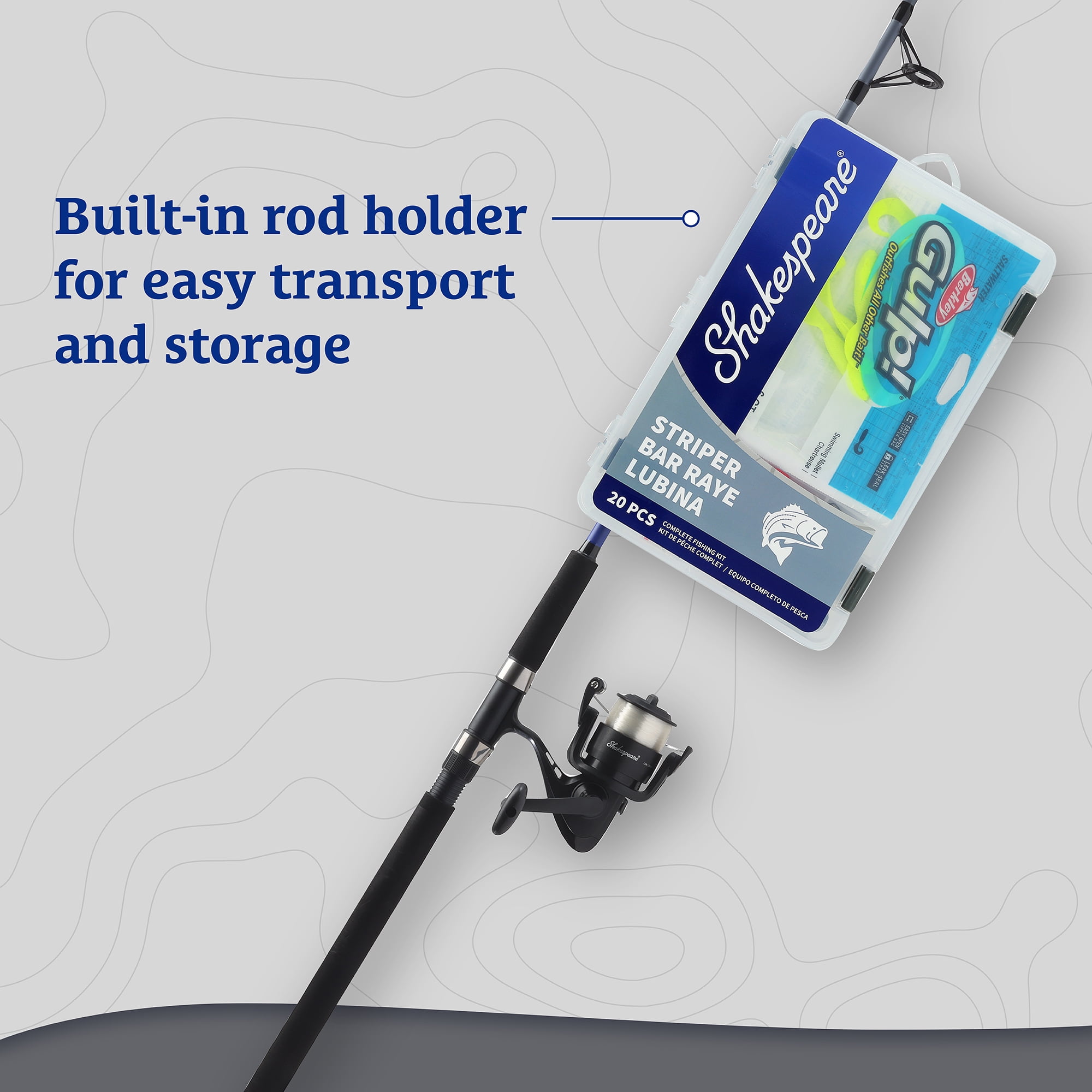 Shakespeare Catch More Fish 3 Spinning Fishing Combo Kit, Striper