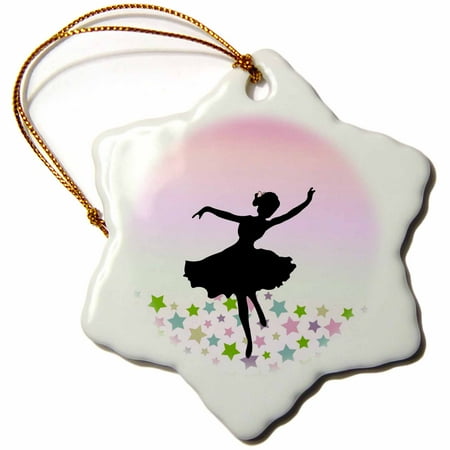 Star Christmas Dance 3dRose Spinning ballet dancer dancing amongst the stars - pink graceful balerina silhouette - girly dance, Snowflake Ornament, Porcelain, 3-inch ()