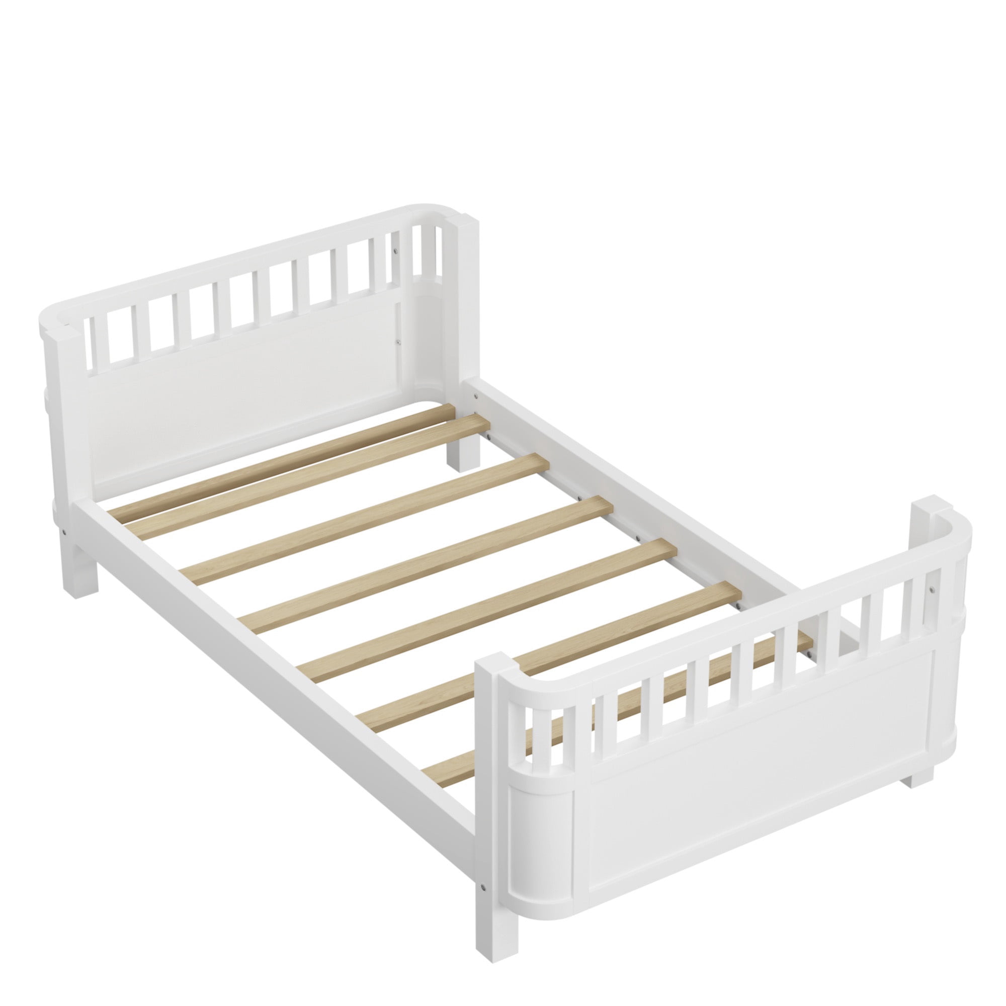 Euroco Wood Twin Size Platform Bed, Low Profile Bed with Rails for Kids and Toddlers, White