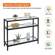 Alden Design 3-layer Modern Tempered Glass Console Table with Shelves for Living Room, Black