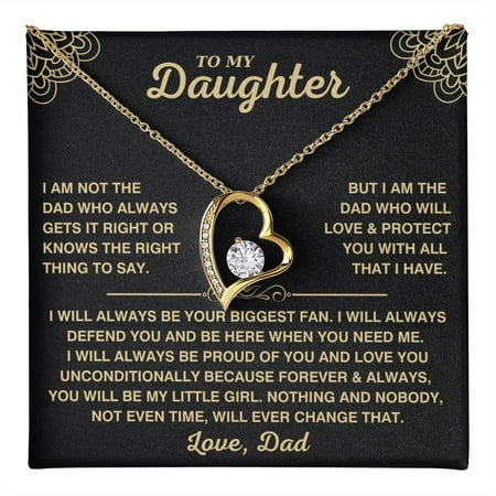To My Daughter Necklace, Daughter Necklaces From Mom And Dad, Daughter From Mother Or Father, Beautiful Necklaces For Women, Birthday Idea For Women Gold, Black #2142, Gold Forever Love Necklace