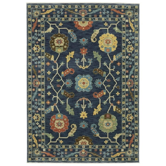 Oriental Weavers Francesca Area Rug - FR03F - 6'7" x 9'6" - in Blue/ Gold - Vintage Inspired, Stain Resistant, Family and Pet Friendly , Dining, Living Room Rug