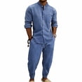 thumbnail image 2 of VBTAPA 2 Piece Outfits for Men Striped Button Down Shirts and Pants Set Long Sleeve Loungewear Pj Sets Blue XXXL, 2 of 9