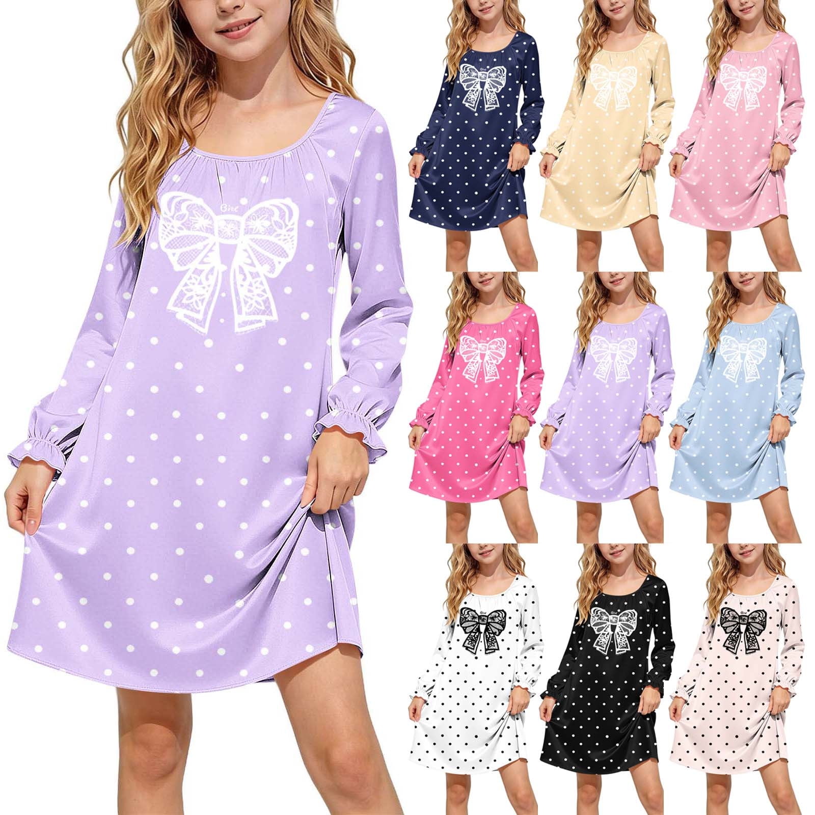 HBGVBA Casual Long Sleeve Midi Dress for Girls Teen Crew Neck Satin Dresses Floral Print Imitation Silk Thin Pullover Base Layer Fall 5-15 Years