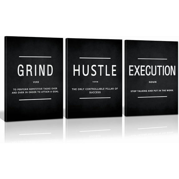 Canvas Painting Wall Art, Grind Hustle Execution Motivational Wall Art Decoration Posters Prints for Living Room Bedroom, Office Decor, Gallery-Wrapped Canvas Art Set Framed Ready to Hang