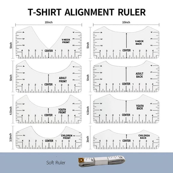 18 PCS T-Shirt Alignment Tool, T-Shirt Guide Ruler for Designing Clothing, PVC Back and Front Aligned T-Shirt Rulers