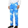 thumbnail image 4 of INSPIRE CHIC Men's Pant Diamond Plaid Pattern Regular Fit Color Block Suit Trousers 30 Blue White, 4 of 6