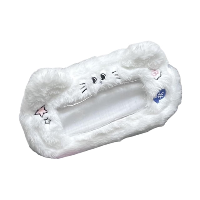 Estuche de peluche con cremallera para lápices, tarjetero para adolescentes, pinceles, dormitorio universitario, oficina Gato rosa