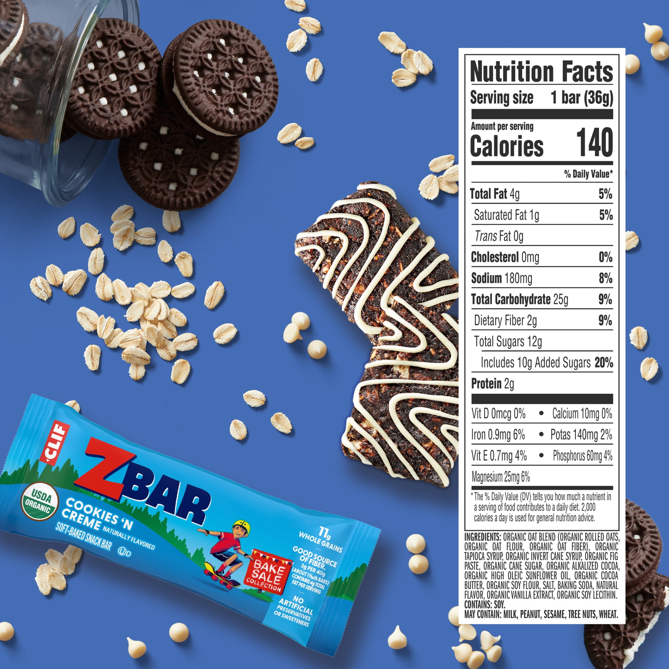 (9 pack) Zbar Cookies 'N Creme Soft-Baked Energy Snack Bars, Organic Granola Bars, Snacks for Kids, 6 Count