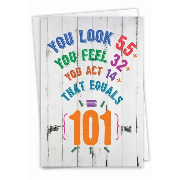 NobleWorks Funny 101th Milestone Birthday Greeting Card with 5 x 7 Inch Envelope (1 Card) Age Equation-101 C2462MBG
