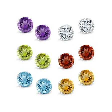 Sterling Silver Garnet Hanging Earrings - Sterling Silver 4mm Amethyst Topaz Garnet Citrine Peridot Stud Earrings Set of 6