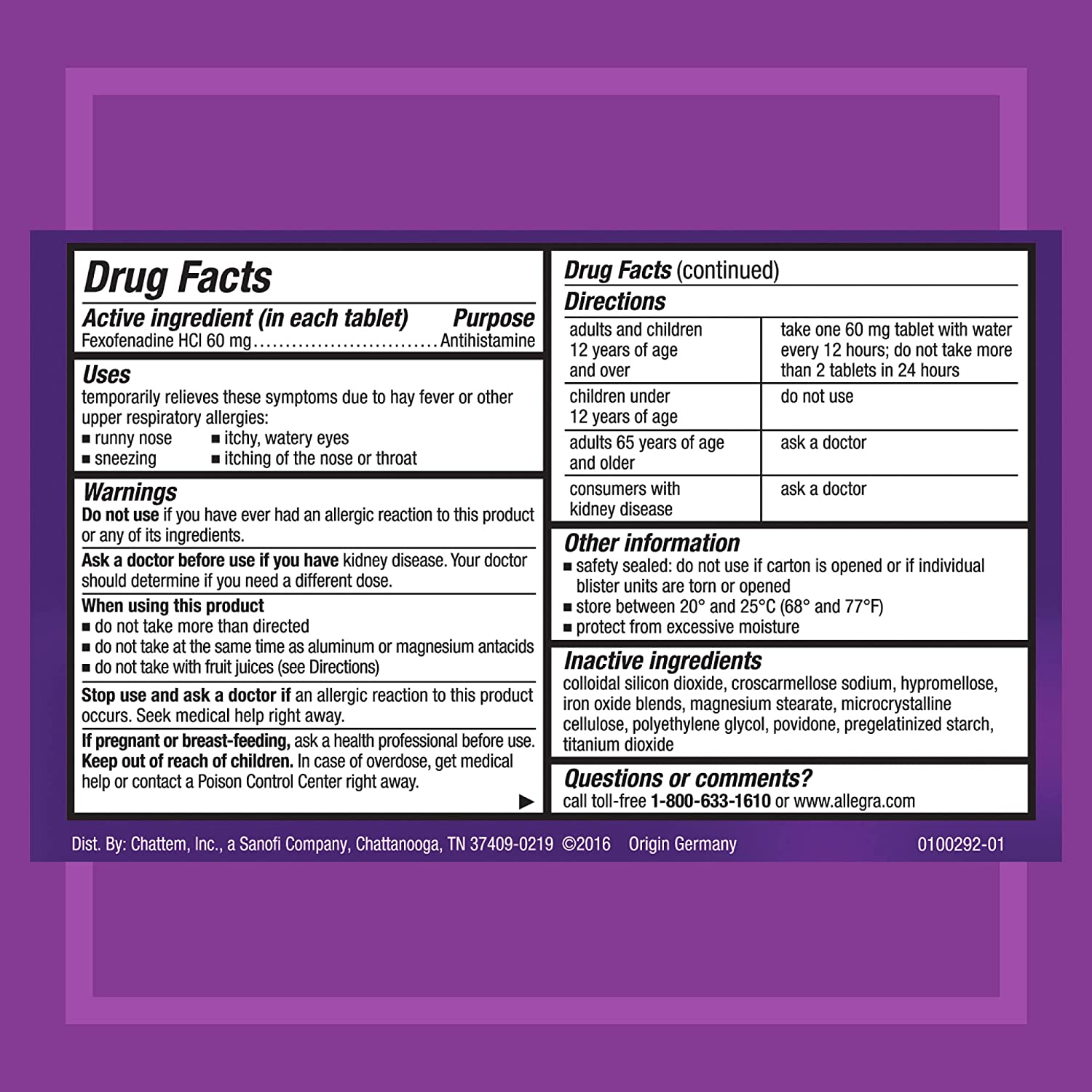 Allegra Allergy 12Hr Fast Relief Fexofenadine HCI Antihistamine 60 mg, 12ct