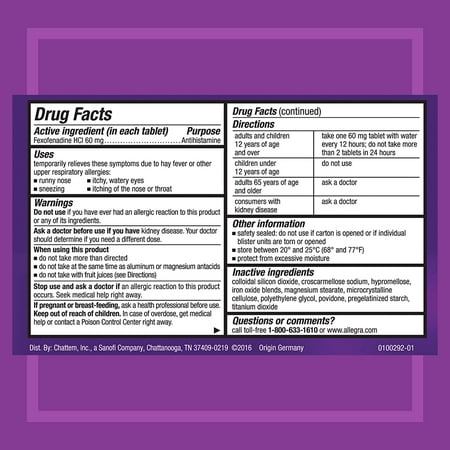 Allegra Allergy 12Hr Fast Relief Fexofenadine HCI Antihistamine 60 mg, 12ct