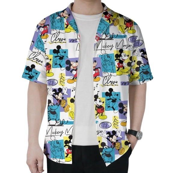Cartoon Mickey Hawaiian Shirt Tropical Button Up Shirt Summer Beach Shirt Funny Graphic Top Unique Gift for Mickey Fans