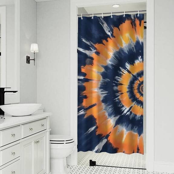 Orange and Blue Tie Dye Pattern Modern Waterproof Shower Curtain Set with 12 Hooks, Washable Decorative Bathroom Shower Curtain