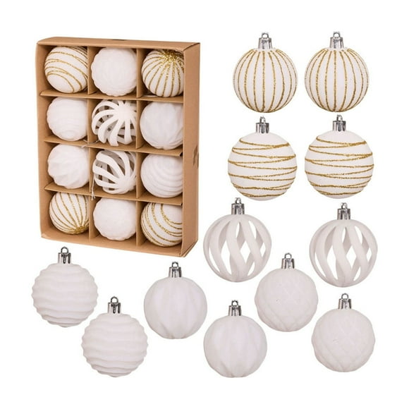 Staron White Flocked Velvet Christmas Tree Ornaments, 12 Count, 2.36 Inch Shatterproof Christmas Ornaments Sets, Christmas Ball Ornaments for Holiday Christmas Tree Decorations