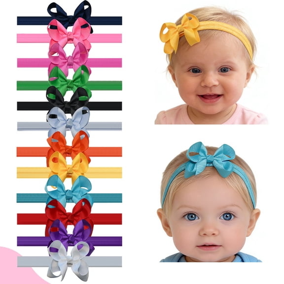 JoyBowie 12 pack 3 inch baby hair bows, grosgrain ribbon elastic headbands with red bow hair for newborns infants girls