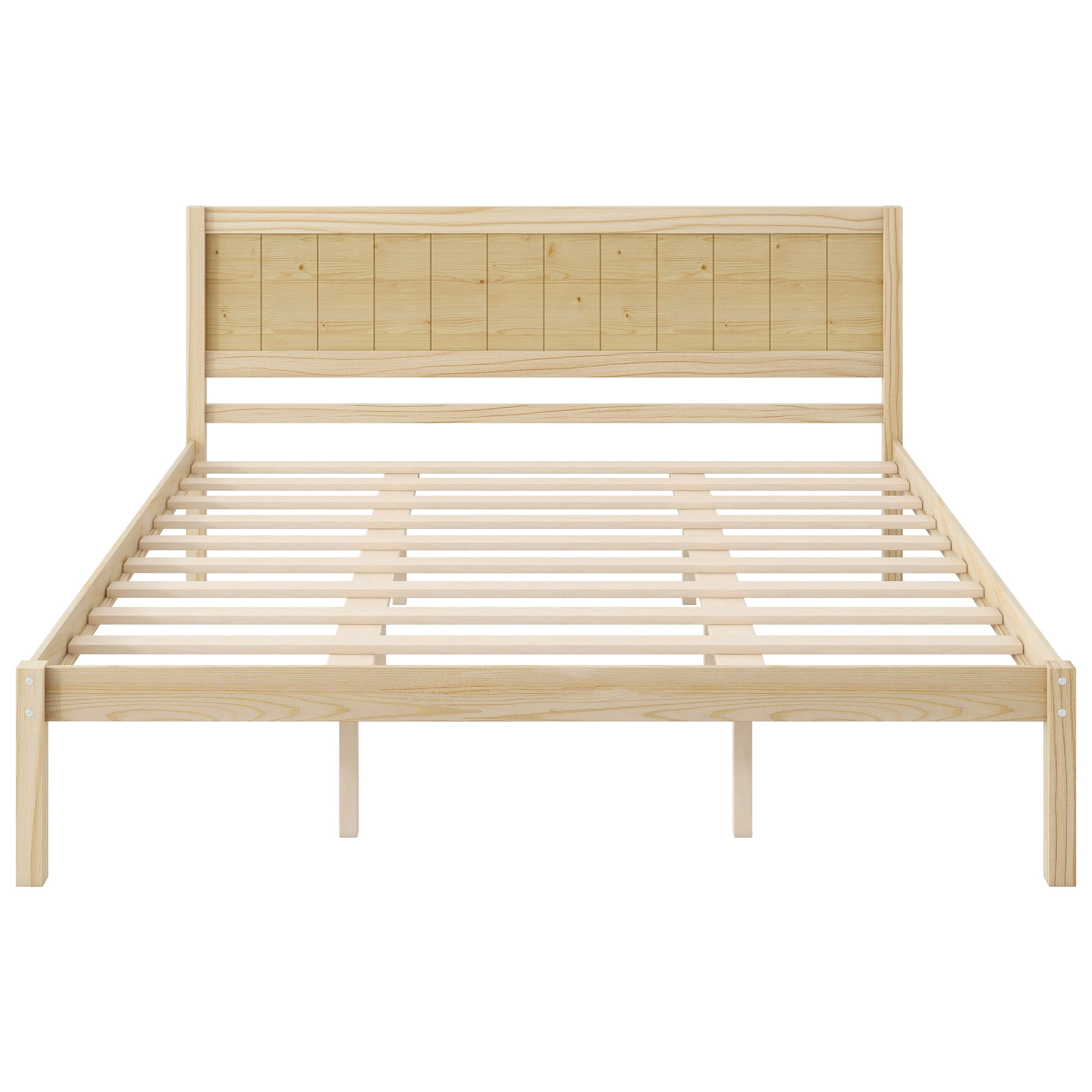 Leumius King Size Platform Bed Frame with Headboard, Wood Slat Support, No Box Spring Needed for Bedroom Guest Room Natural