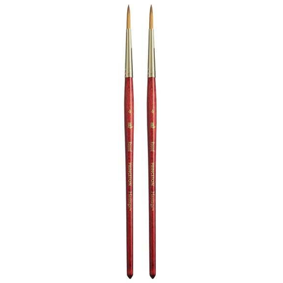 Princeton Heritage Round Brush, Synthetic Bristles, Short Handle Watercolor Paintbrush, Scarlet, Size 4, Pack of 2