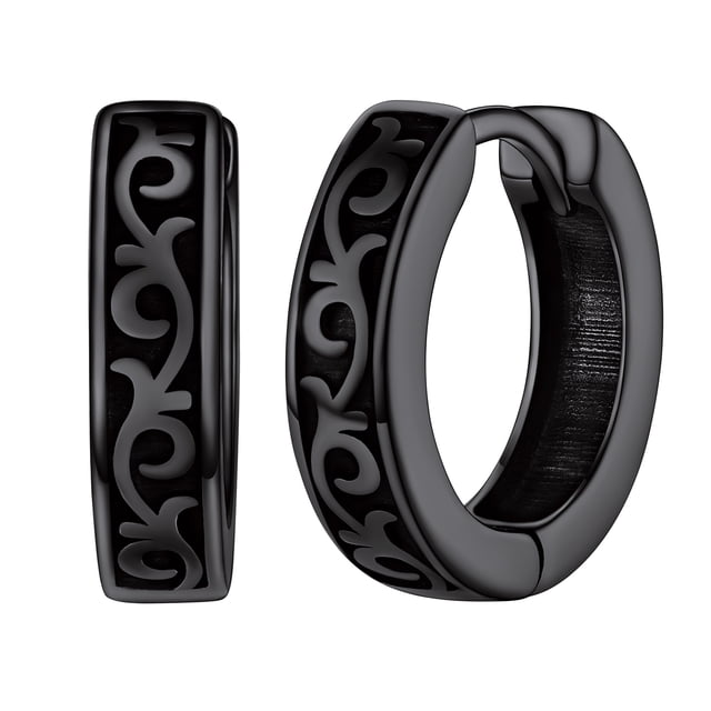 Pendientes de Aro Huggie Silvora 10mm Negro para Hombres y Mujeres Plata Esterlina