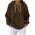 thumbnail image 2 of Ounisa Womens Hoodies Casual Long Sleeve Drawstring Waffle Pullover Tops Loose Hooded Sweatshirt with Pocket, 2 of 6
