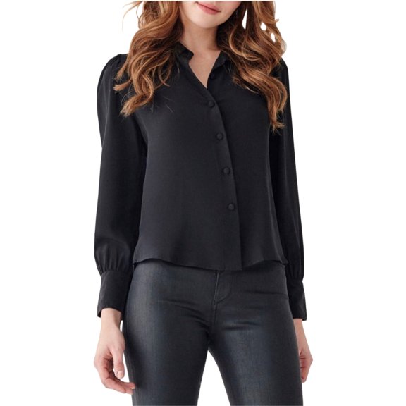 DL1961 Women's Marianna Hewitt Button Down Silk Blouse, Black, S
