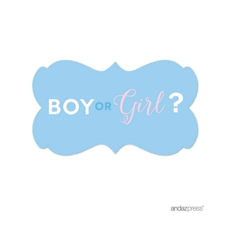 Signature Pink and Blue Gender Reveal Baby Shower, Fancy Frame Labels Stickers, Boy or Girl?, 36-Pack