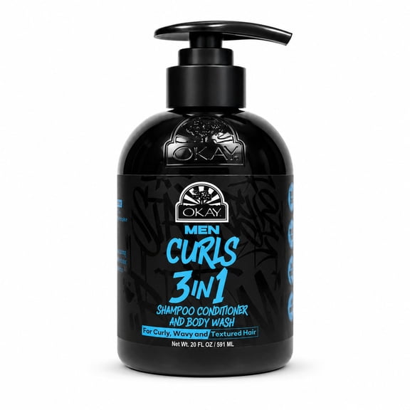 OKAY Men's Curls 3-in-1 Hydrating Shampoo, Body Wash, and Conditioner for Men, 20 fl oz