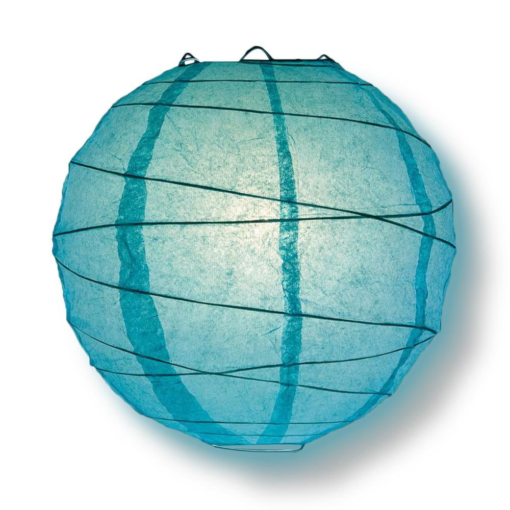 Quasimoon 8' Water Blue Round Paper Lantern, Crisscross Ribbing, Hanging Decoration by PaperLanternStore