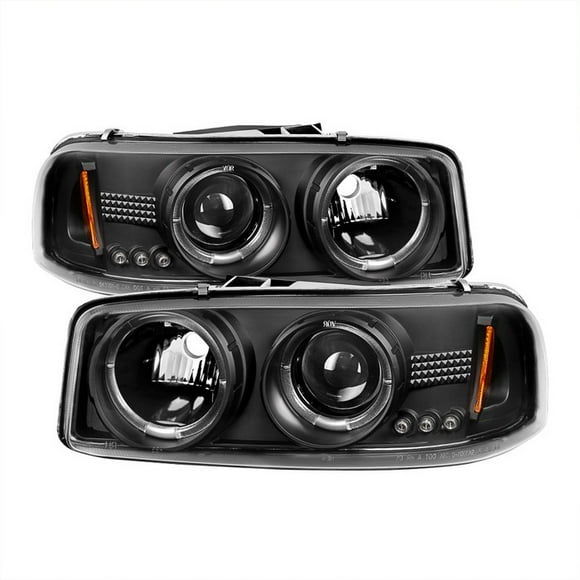 Spyder Automotive Headlight Assembly 5009357 Halogen Bulb; Projector Beam With LED Halo; High Not Included Uses 9005 /Low 9006 Clear Bulb; Clear Lens; Black Housing; Set of 2