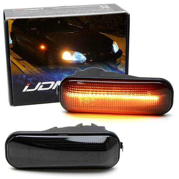 JDM-Spec Black-Out Smoked Lens Amber Full LED Front Fender Side Marker Lights w/Wiring Pigtails For 1996-2001 Honda Civic EK EJ EM (Direct Fit JDM, Require Mods for US Models)