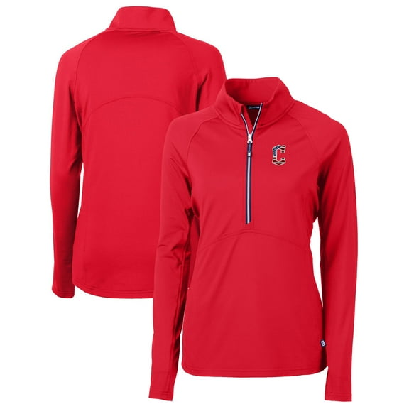 Women's Cutter & Buck Red Cleveland Guardians Americana Logo Adapt Eco Knit Stretch Recycled Half-Zip Pullover Top