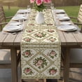 thumbnail image 5 of Boho Pink Floral Table Runner, Spring Vintage Flower Green Leaf Washable Cotton Linen Table Runners 60 Inches Long, Dresser Scarf Runner for Coffee/TV Stands/Kitchen/Cabinets 13''x60'', 5 of 8