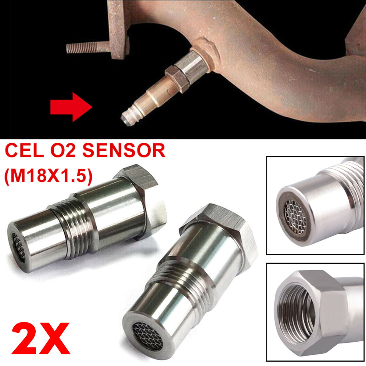 2Pcs Car Oxygen 02 Sensor Extender CEL Fix Check Engine Light Adapter M18X1.5 