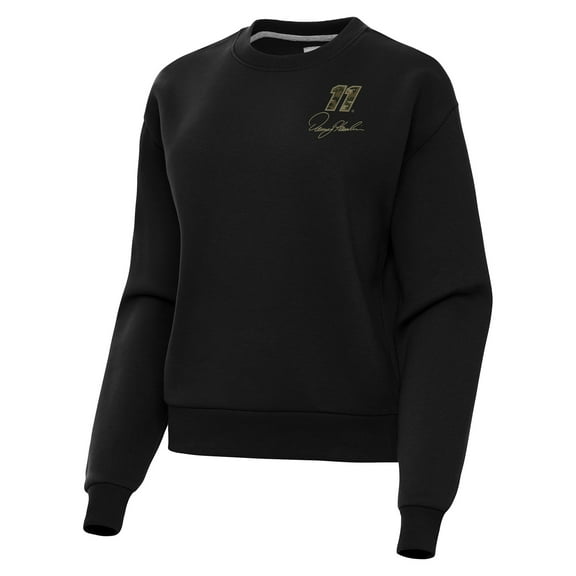 Women's-Antigua  Black Denny Hamlin Victory Crewneck Pullover Sweatshirt