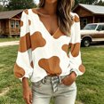 thumbnail image 6 of Womens Blouses Dqueduo Women's Cow Print V Neck Long Sleeve Casual Loose Blouse Shirt, 6 of 7