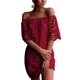 thumbnail image 1 of Vestido PRETTYGARDEN Mini Floral de Encaje Rojo Vino con Hombros Descubiertos M, 1 of 8