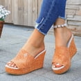 thumbnail image 3 of Rokment Linen Wedges Dress Slides Sandals for Women Beach Breathable Cotton Fabric Open Toe Platform Extra High Heels Fashion Casual Summer Espadrilles Heeled Slip on Red Size 8.5, 3 of 6