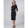 thumbnail image 4 of INSPIRE CHIC Women's 3/4 Sleeve Pencil Dress Lapel Boat Neck Office Work Knee Length Dresses with Belted S Black, 4 of 5