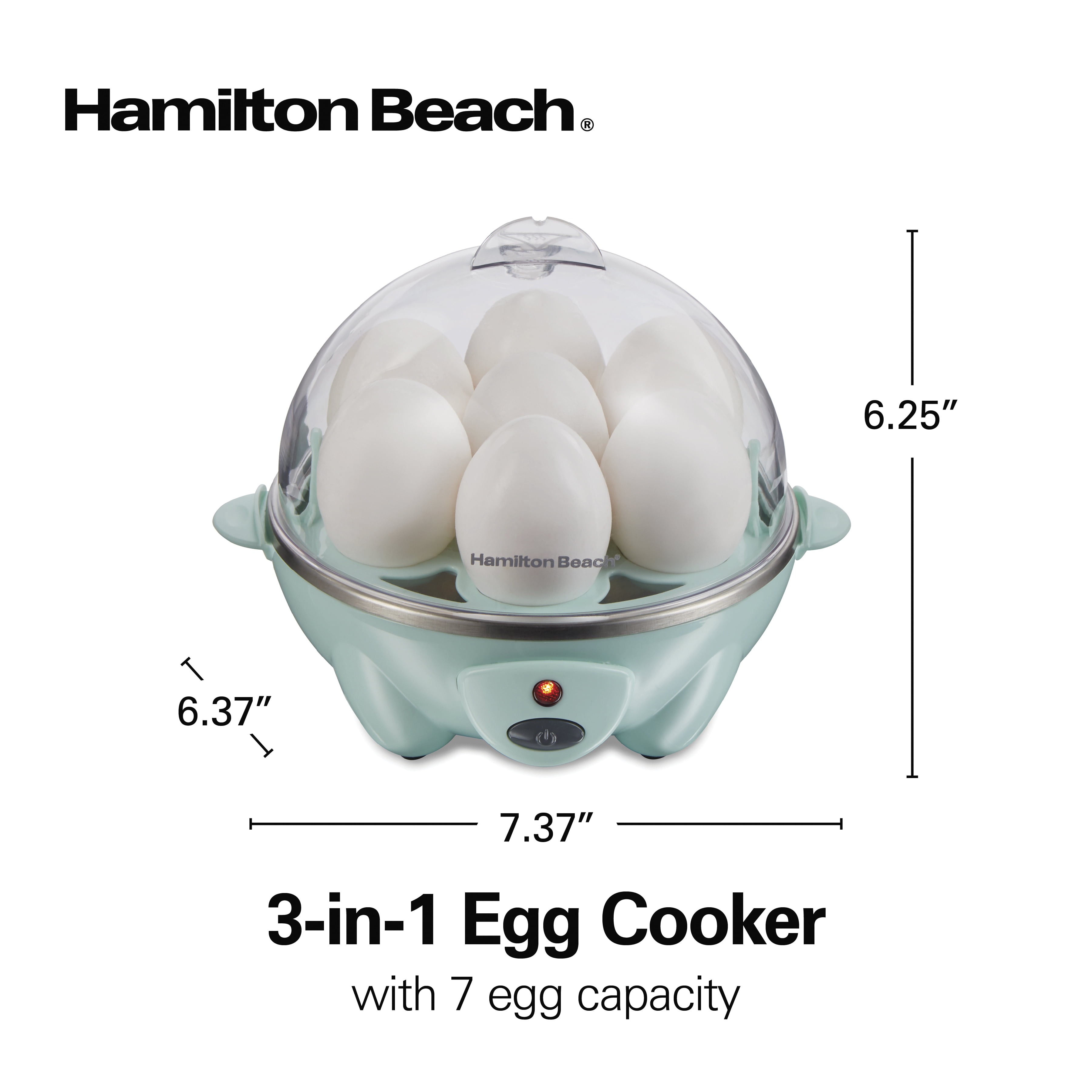Hamilton Beach 3-in-1 Egg Cooker with 7 Egg Capacity, Teal - 25504