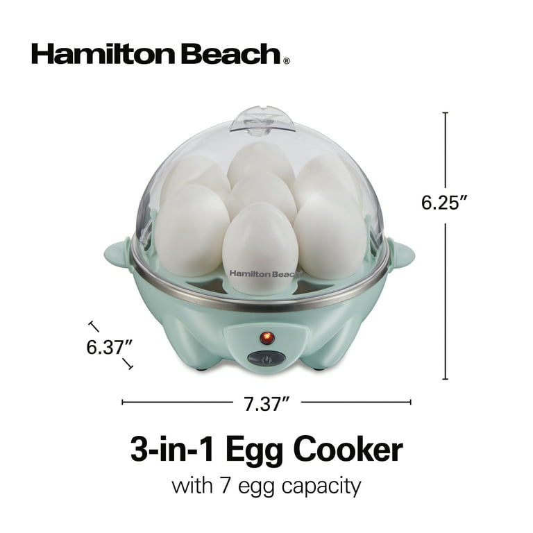 Hamilton Beach 3-in-1 Egg Cooker, Hard-Boiled, Poached, Omelets, 7 Egg  Capacity, Mint Color, 25504 