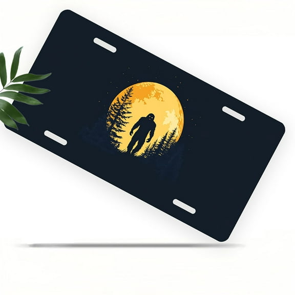 Bigfoot in Moonlight Front License Plate, Metal License Plate, Funny Standard Plates Personalized Novelty Decorative For Men/Women/Boys/Girls Car 6×12 Inch
