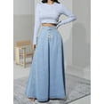 thumbnail image 5 of Women'S Retro High Waisted Button Fly Flared Long Pleated Flowy Swing A-Line Denim Maxi Skirts Light Blue L, 5 of 10