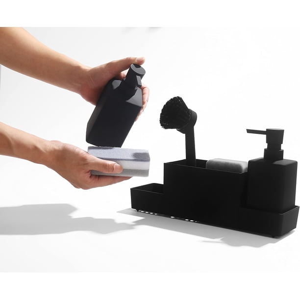 Naiovety Dispensador de jabón líquido de 8 piezas con soporte de esponja para cocina, botella antideslizante, garantía posventa Juegos de accesorios de baño Negro